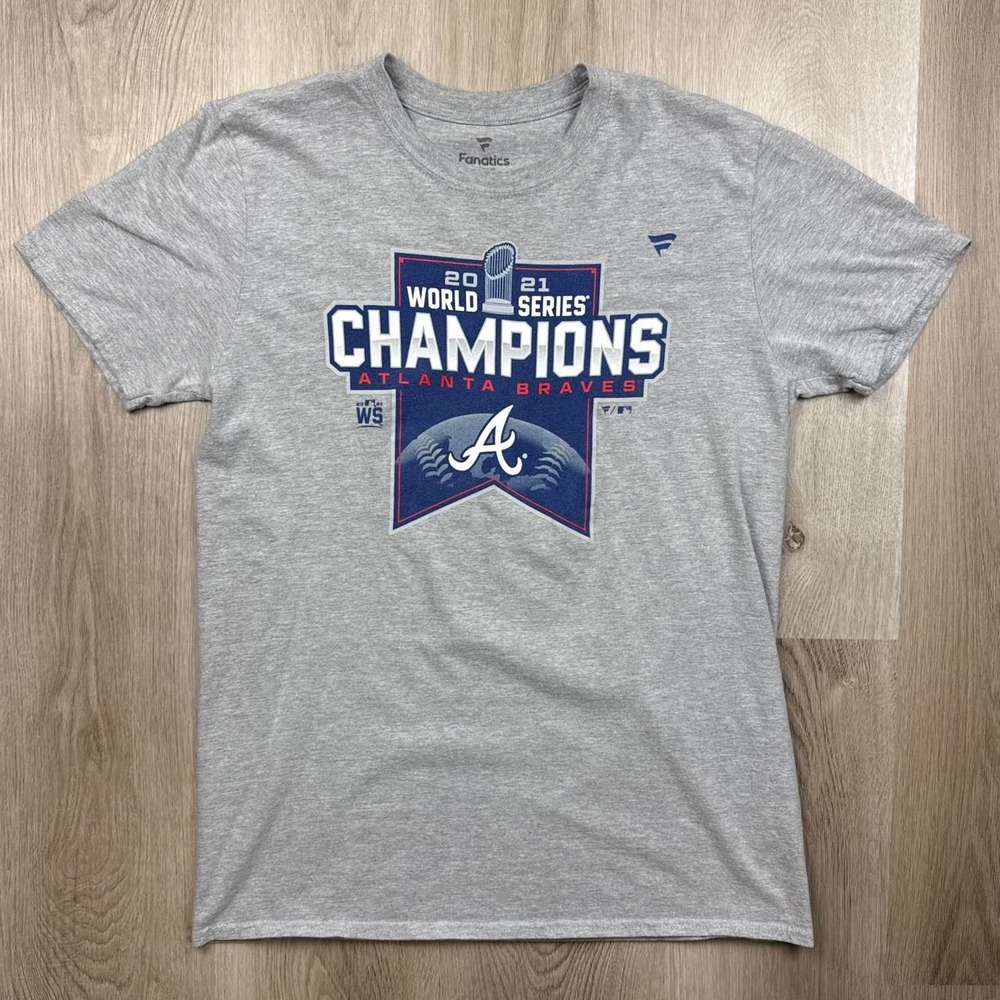 Official Fanatics MLB Atlanta Braves 2021 World Series Champions Tee Grey M